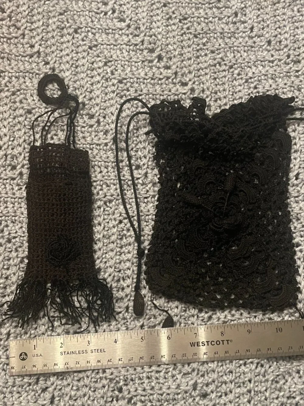 Victorian Black Crochet Lace Mourning Bag / Purse plus | Key chain holder